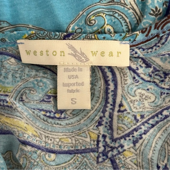 Weston Wear Small Turquoise Multicolor Paisley Print Dolman Sleeve Boho Top - Picture 2 of 6